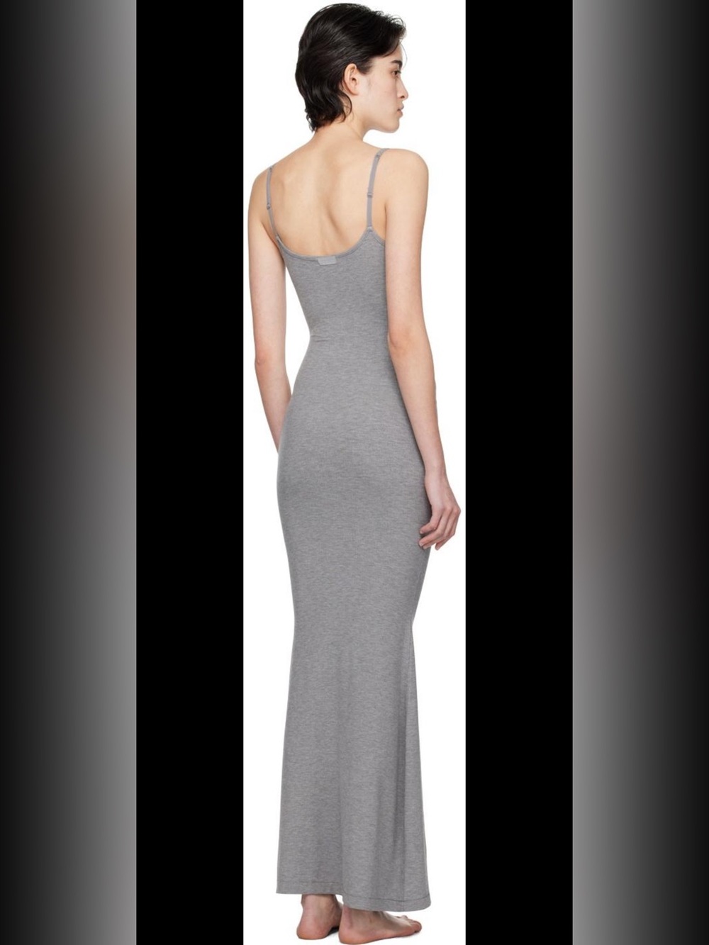 SKIMS Soft Lounge Long Slip Dress Heather Gray Ribbed Maxi Size L - Picture 4 of 13